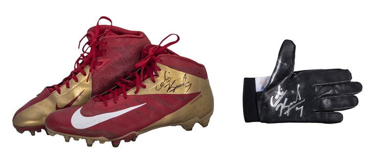 2012 Colin Kaepernick Game Used & Signed Cleats With Glove Used For 2 Games & Photo Matched To 12/9/2012 (Kapernick LOA, Resolution Photomatching,  PSA/DNA & JSA)